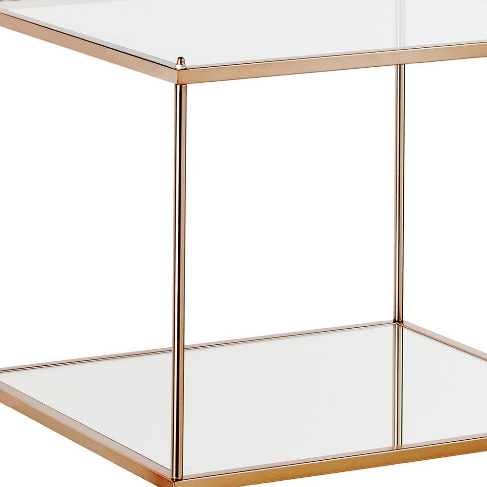 Clear and Gold Glass and Iron Square End Table with Shelf - 22-inch