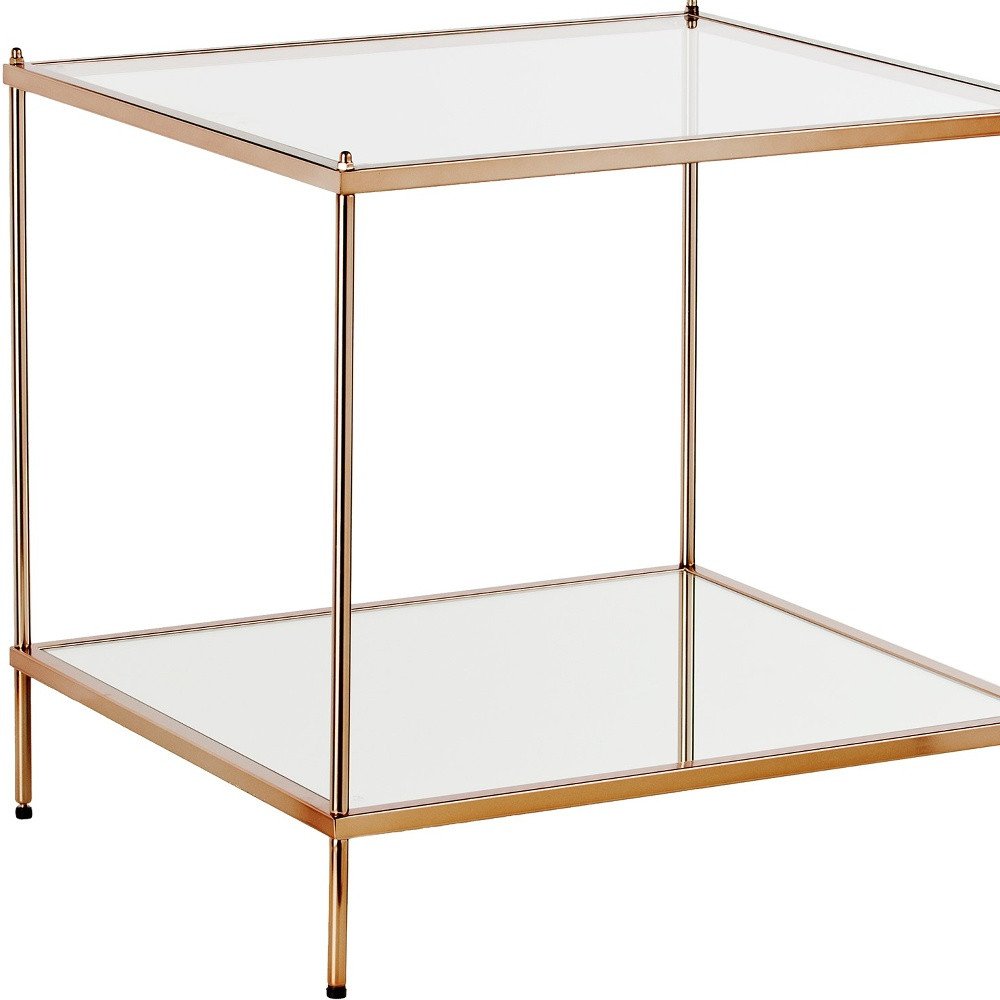 Clear and Gold Glass and Iron Square End Table with Shelf - 22-inch