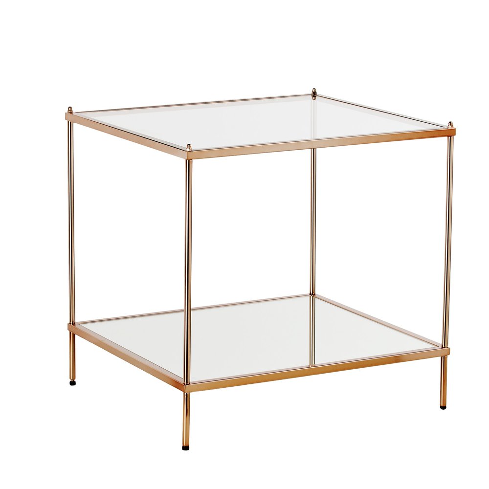 Clear and Gold Glass and Iron Square End Table with Shelf - 22-inch