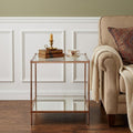 Clear and Gold Glass and Iron Square End Table with Shelf - 22-inch