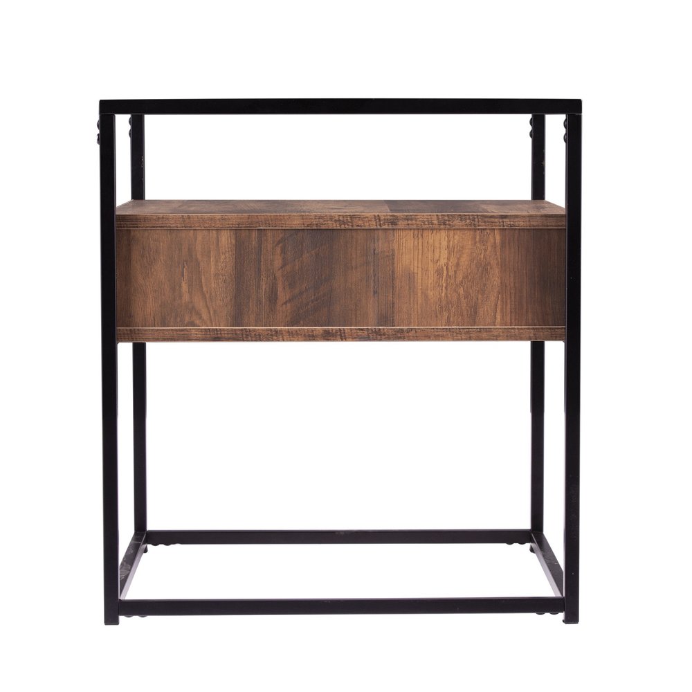 Black Glass and Iron Square End Table with Drawer with Shelf - 22-inch