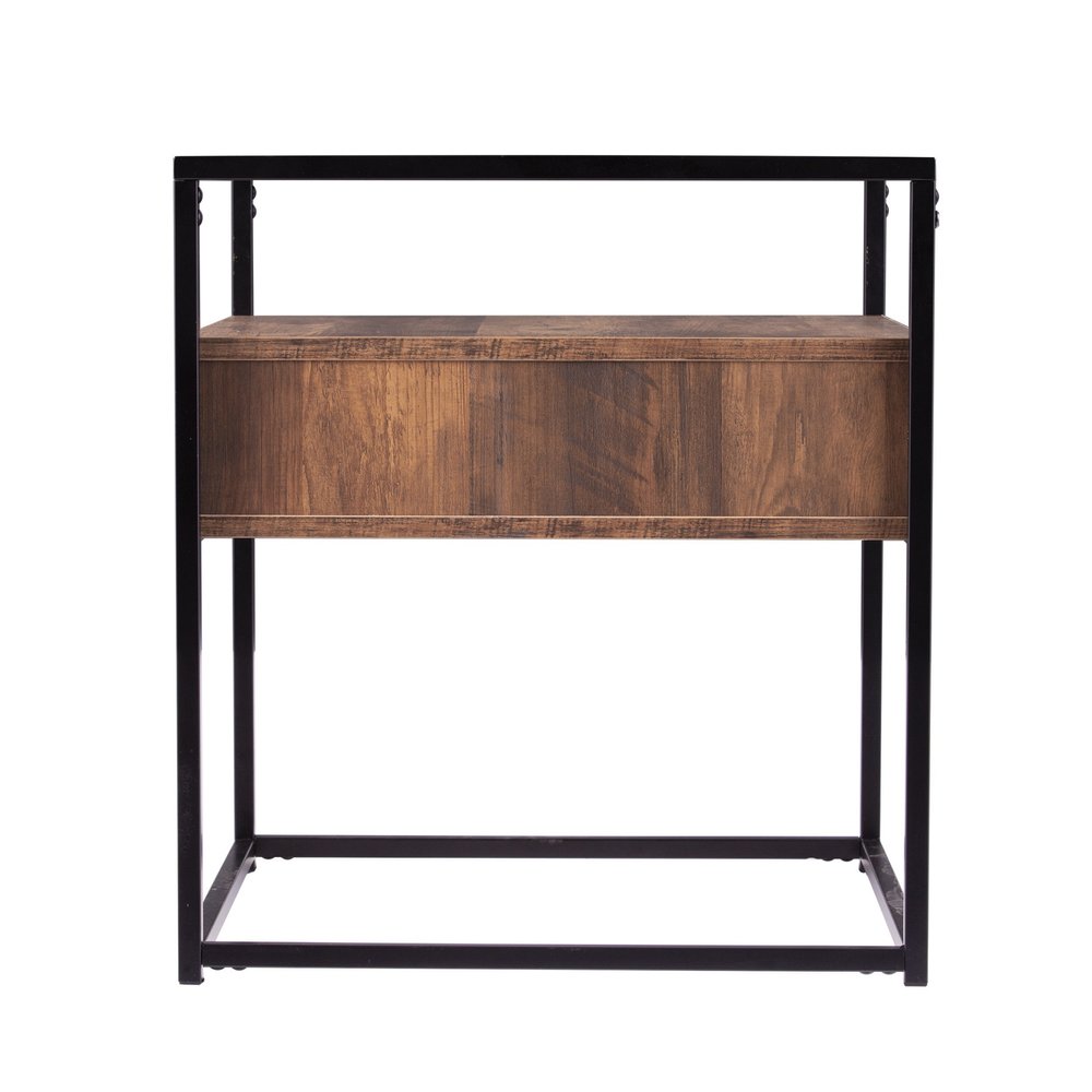 Black Glass and Iron Square End Table with Drawer with Shelf - 22-inch