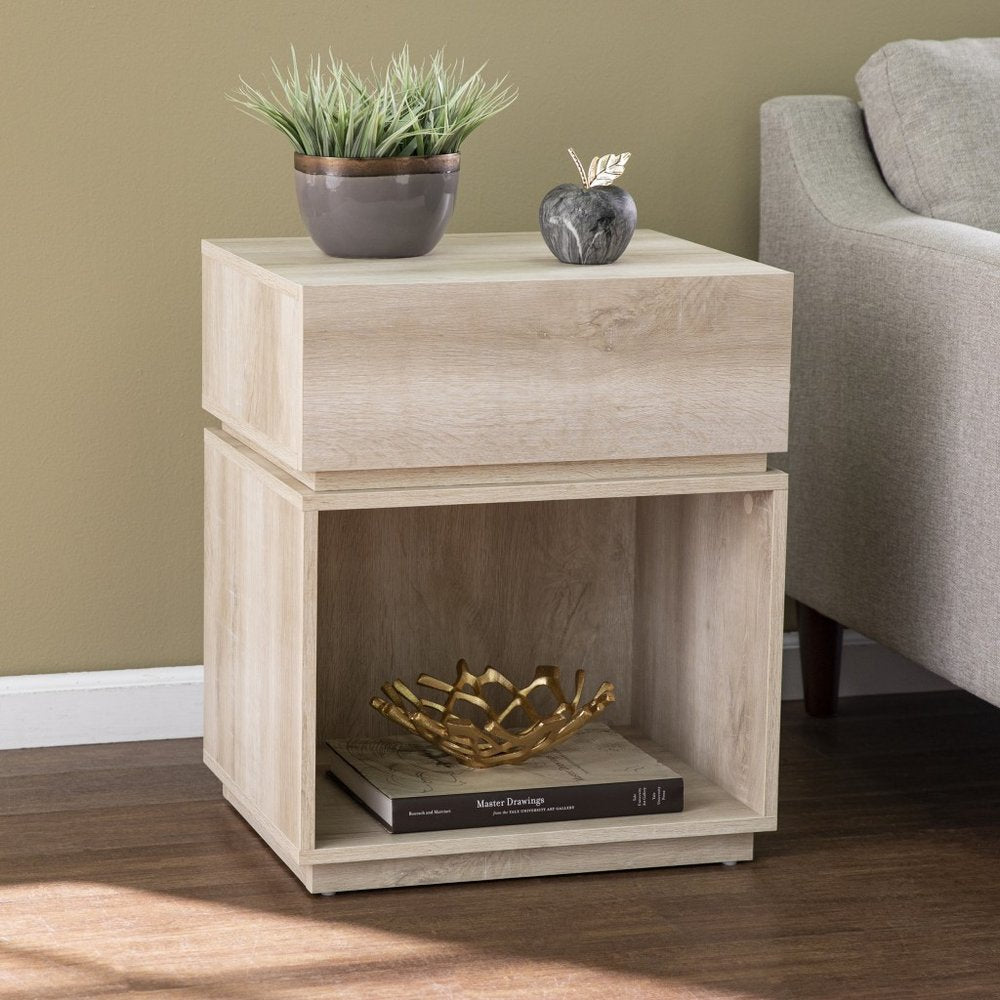 Brown Manufactured Wood Rectangular End Table with Drawer with Shelf