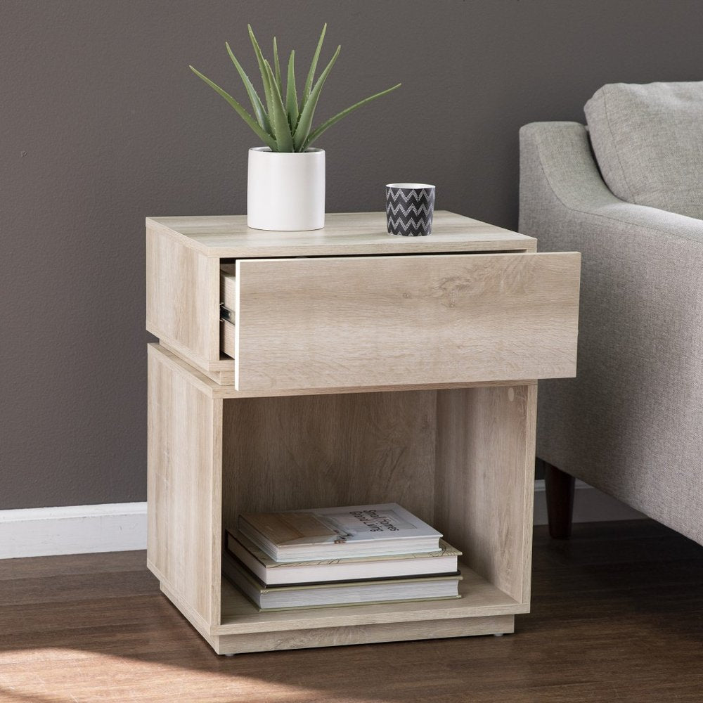 Brown Manufactured Wood Rectangular End Table with Drawer with Shelf