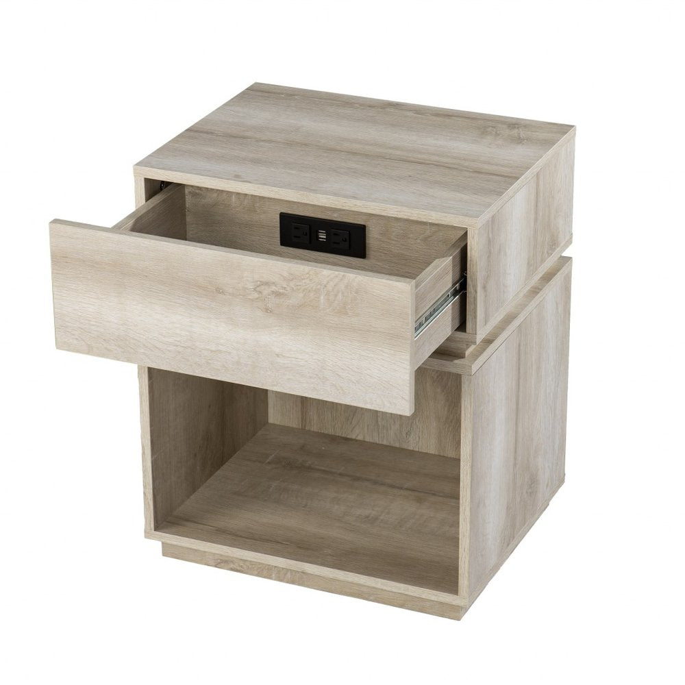 Brown Manufactured Wood Rectangular End Table with Drawer with Shelf