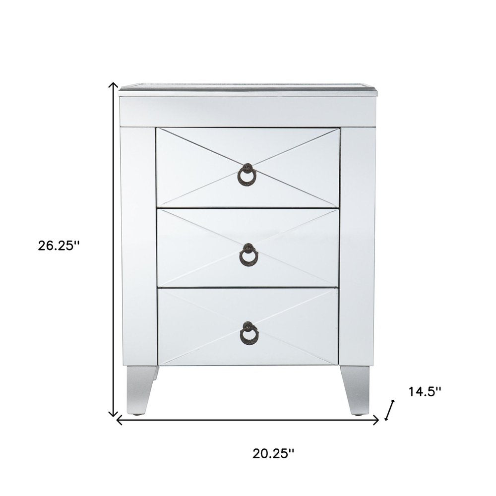 Silver End Table with Three Drawers - 26-inch