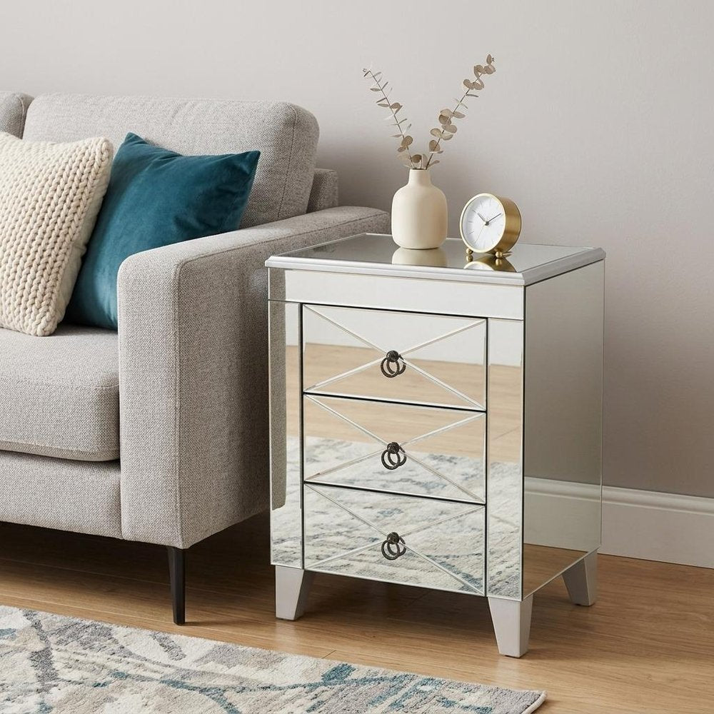 Silver End Table with Three Drawers - 26-inch