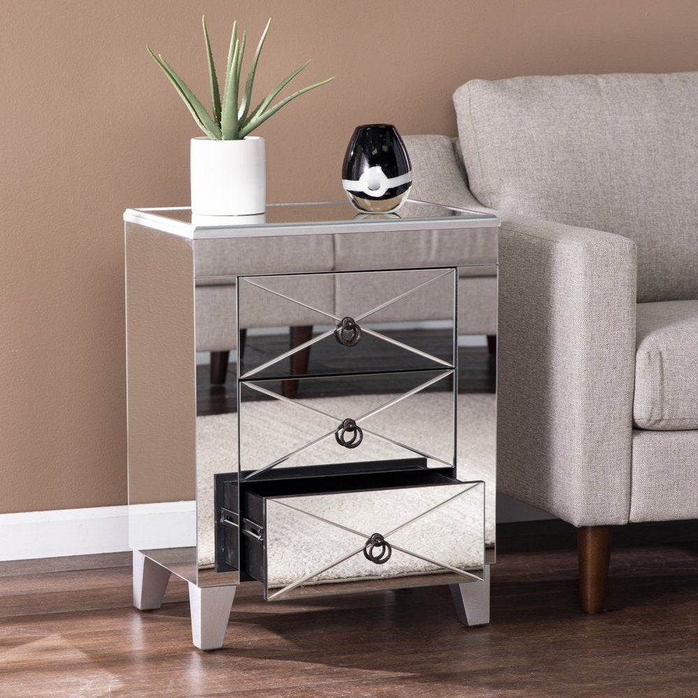 Silver End Table with Three Drawers - 26-inch