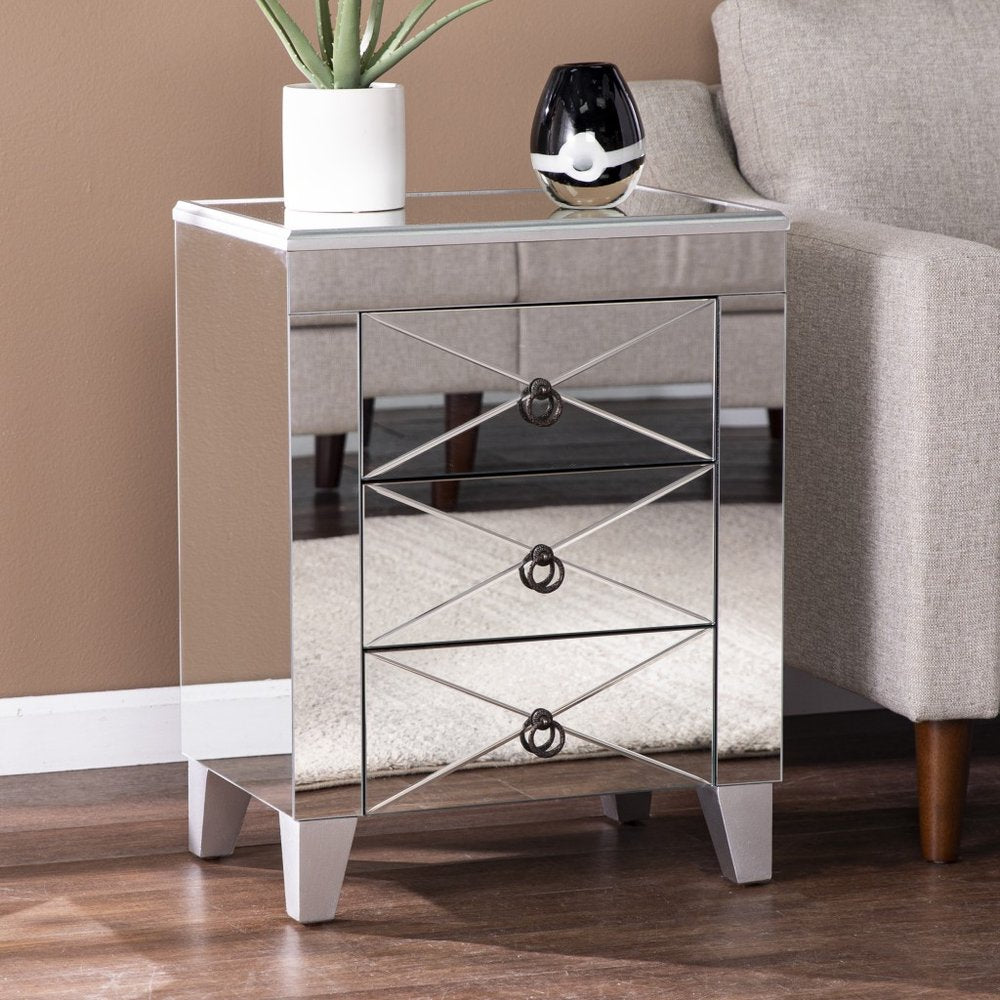 Silver End Table with Three Drawers - 26-inch