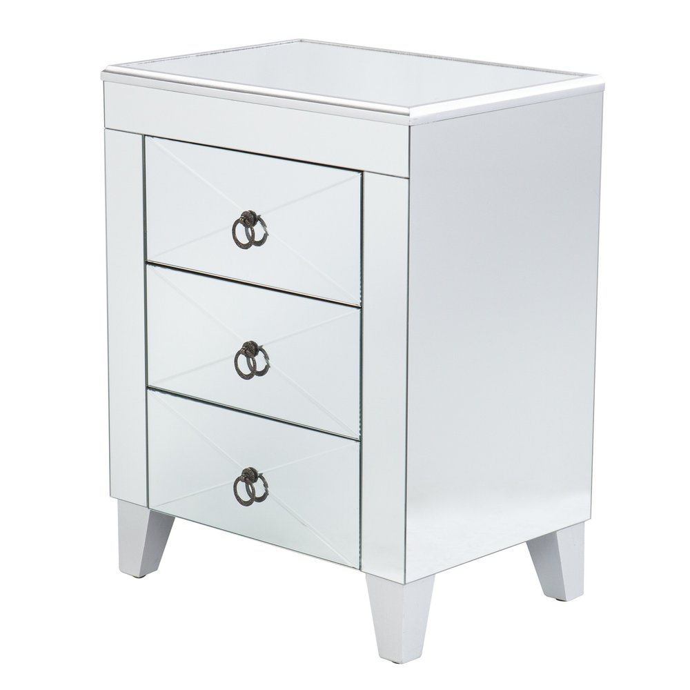 Silver End Table with Three Drawers - 26-inch