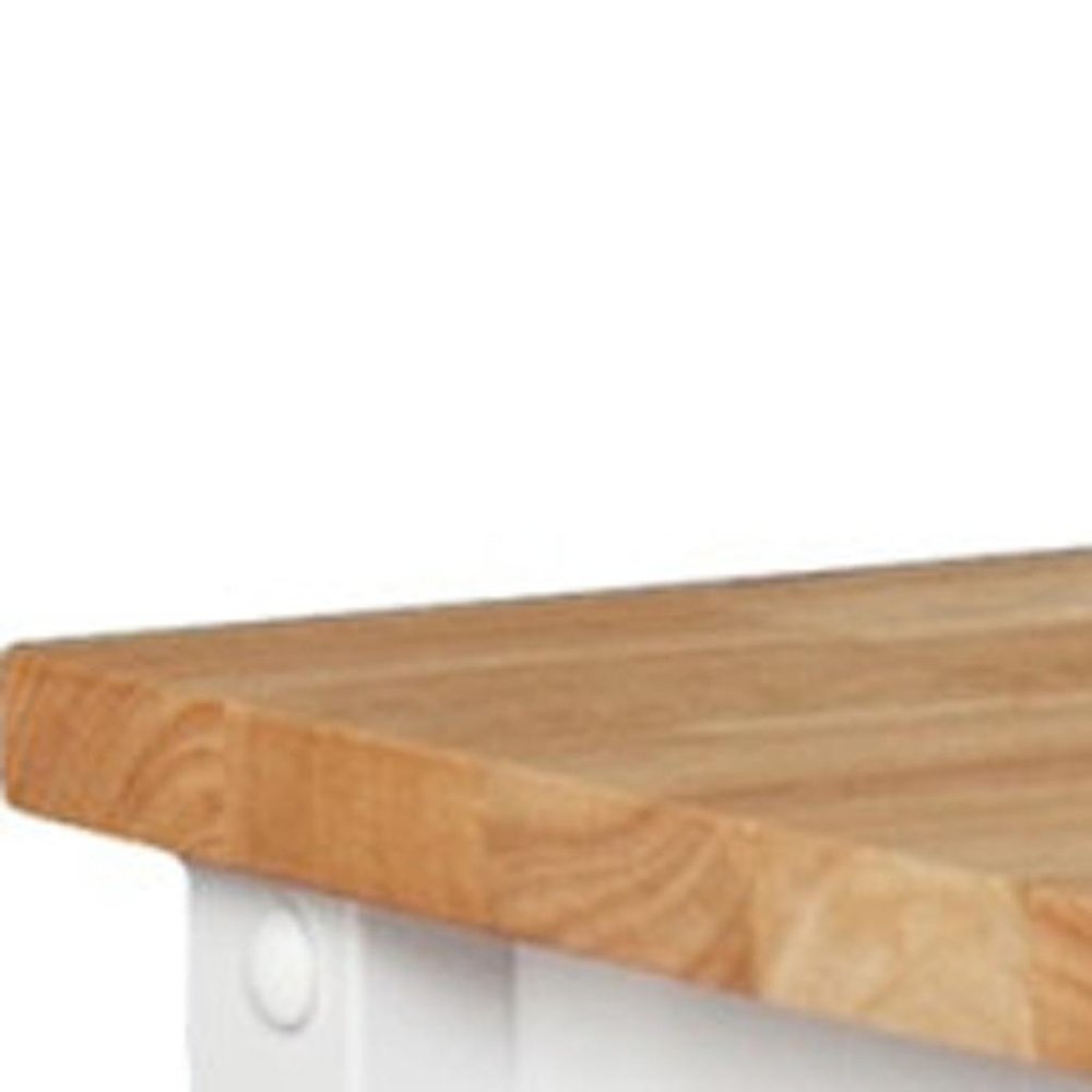 Natural and White Butcher Block and Iron Rolling Kitchen Cart with Storage