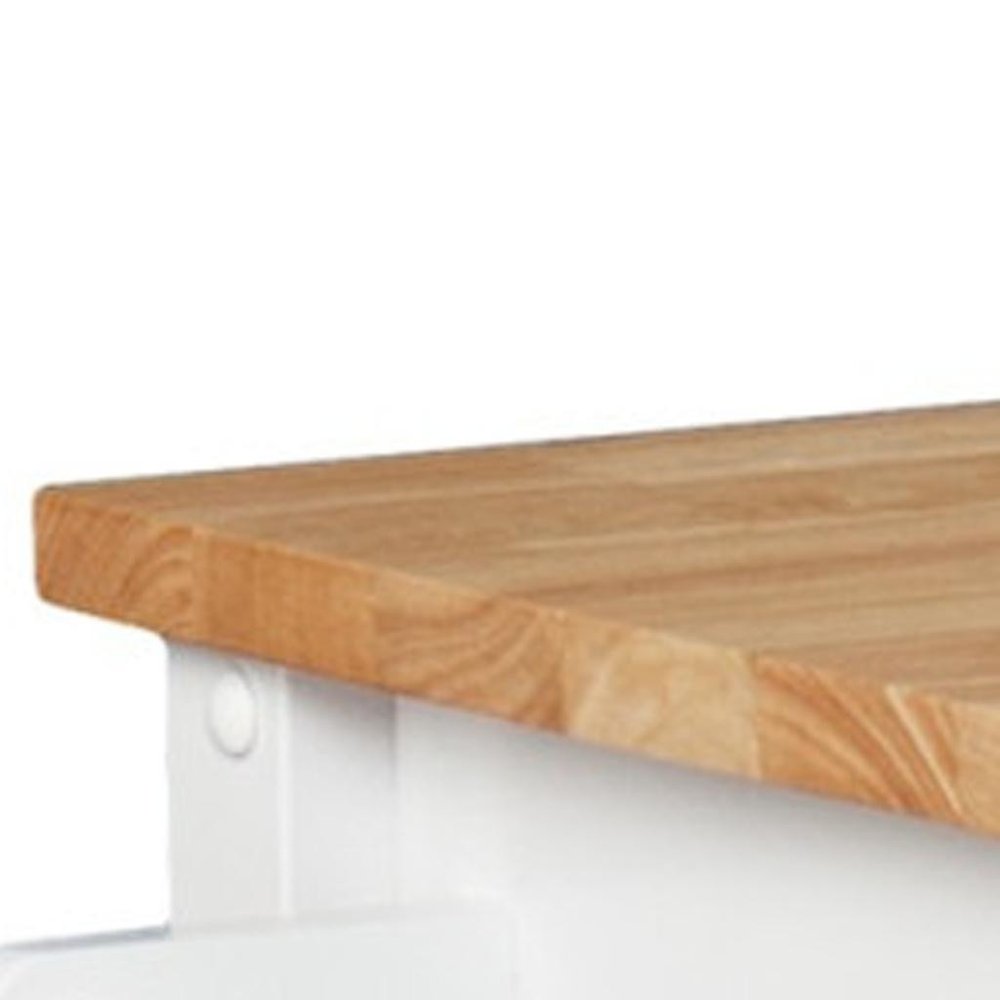 Natural and White Butcher Block and Iron Rolling Kitchen Cart with Storage