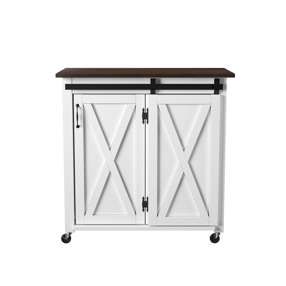 Dark Brown and White Wood Rolling Kitchen Cart - 35-inch