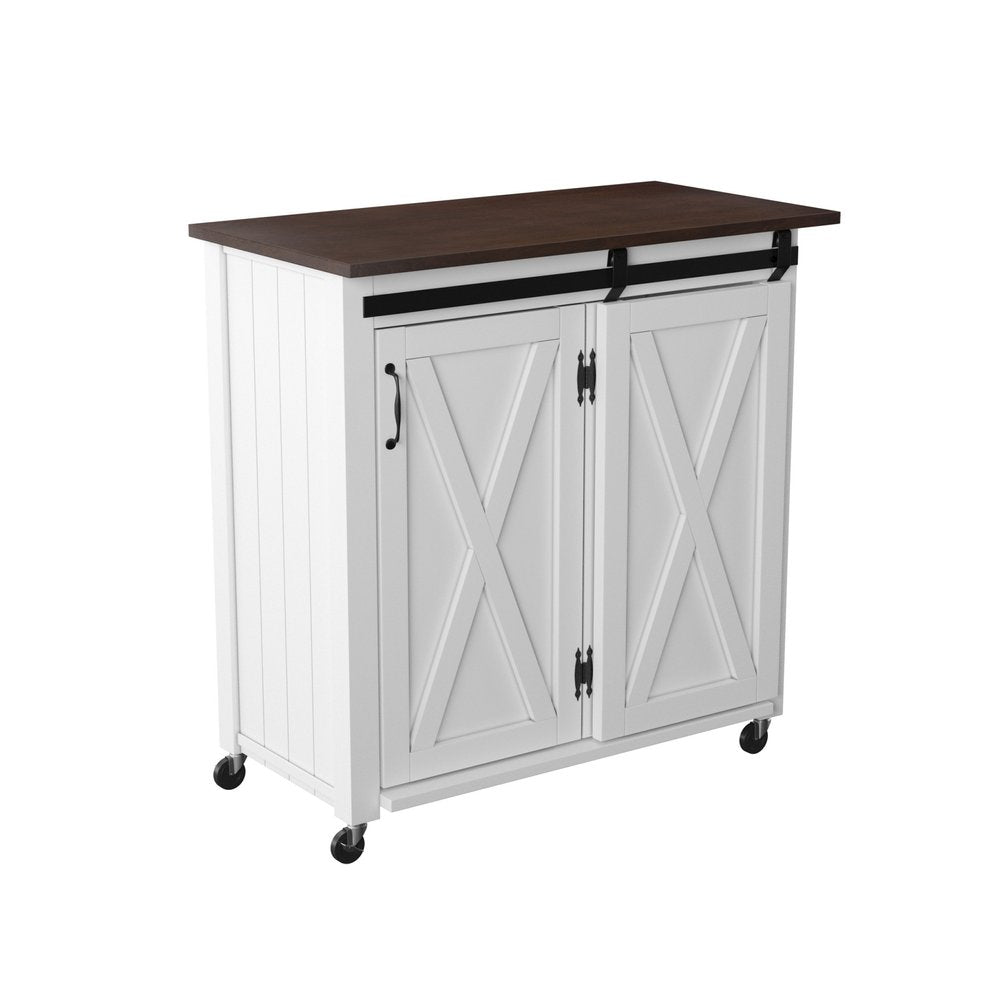 Dark Brown and White Wood Rolling Kitchen Cart - 35-inch