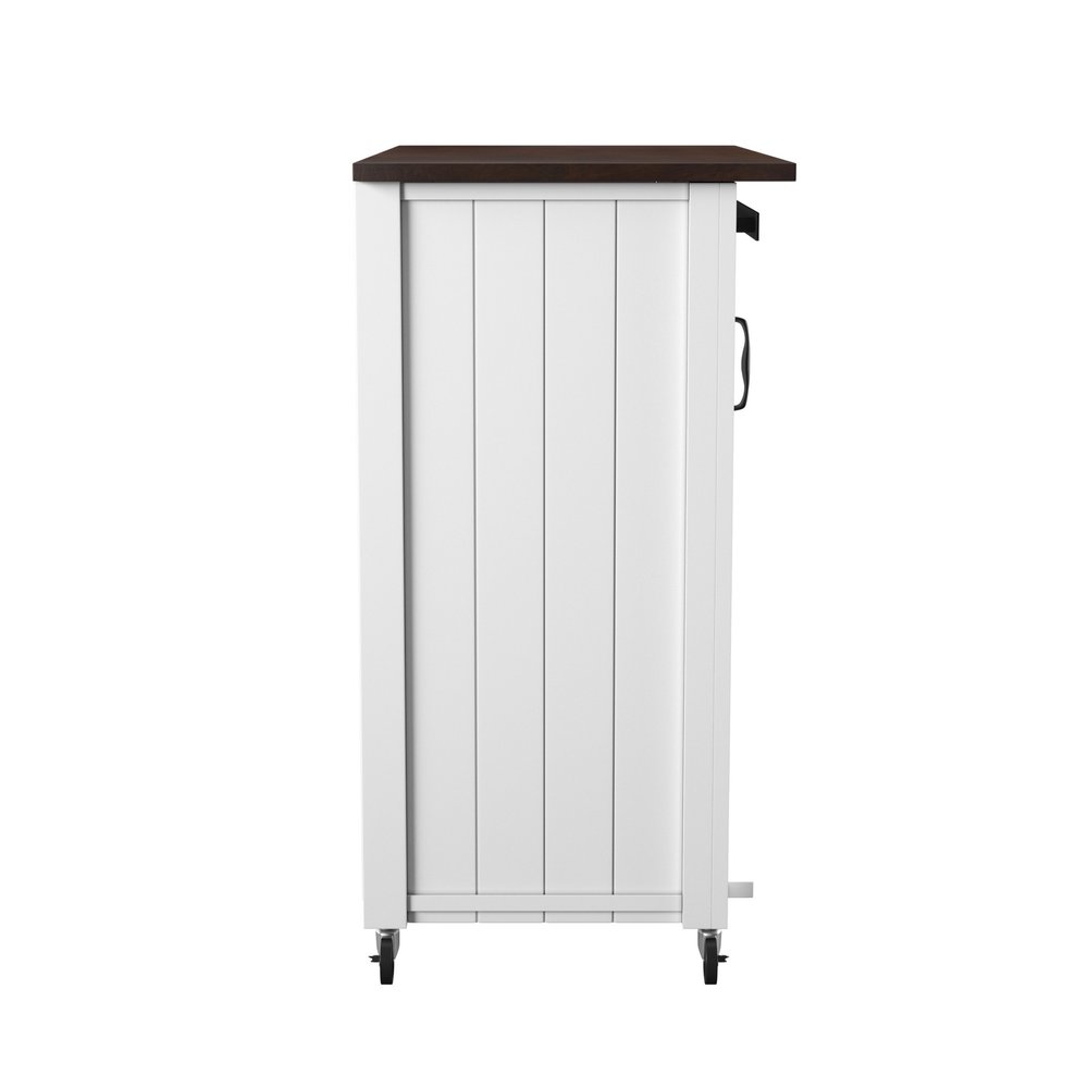 Dark Brown and White Wood Rolling Kitchen Cart - 35-inch