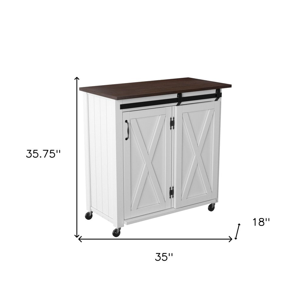 Dark Brown and White Wood Rolling Kitchen Cart - 35-inch