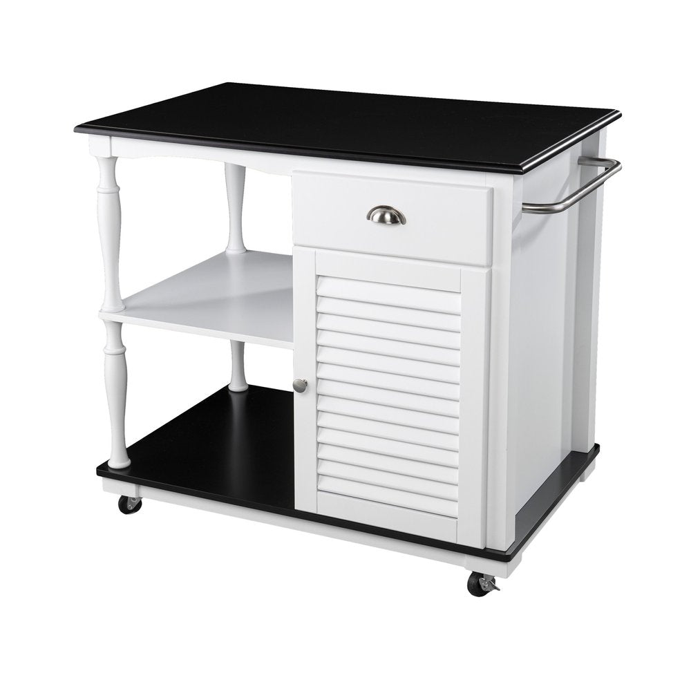 Black and White and Black 39 Rolling Kitchen Island with Storage