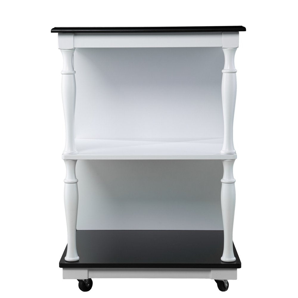 Black and White and Black 39 Rolling Kitchen Island with Storage