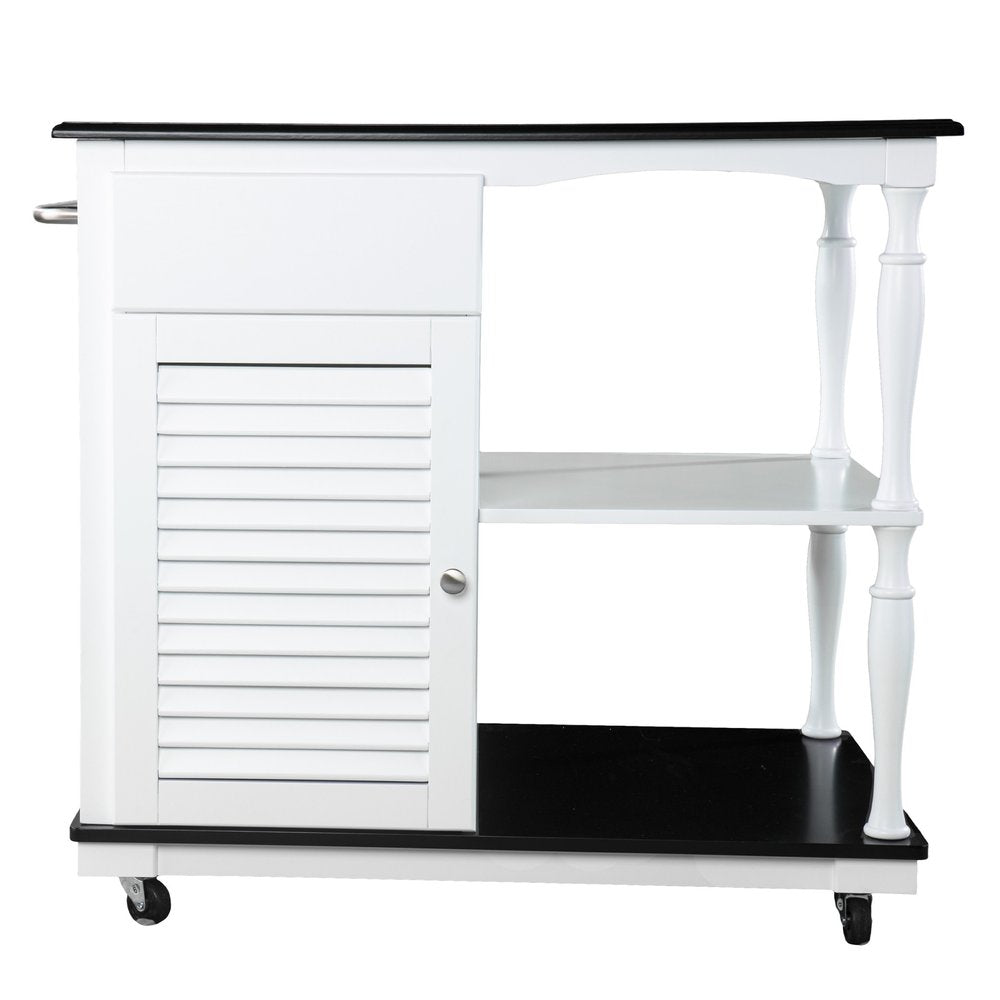 Black and White and Black 39 Rolling Kitchen Island with Storage