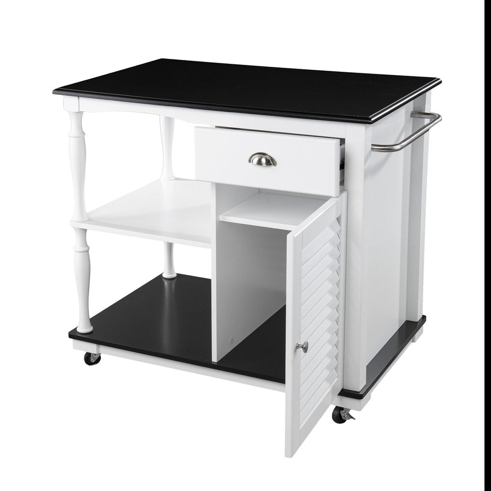 Black and White and Black 39 Rolling Kitchen Island with Storage
