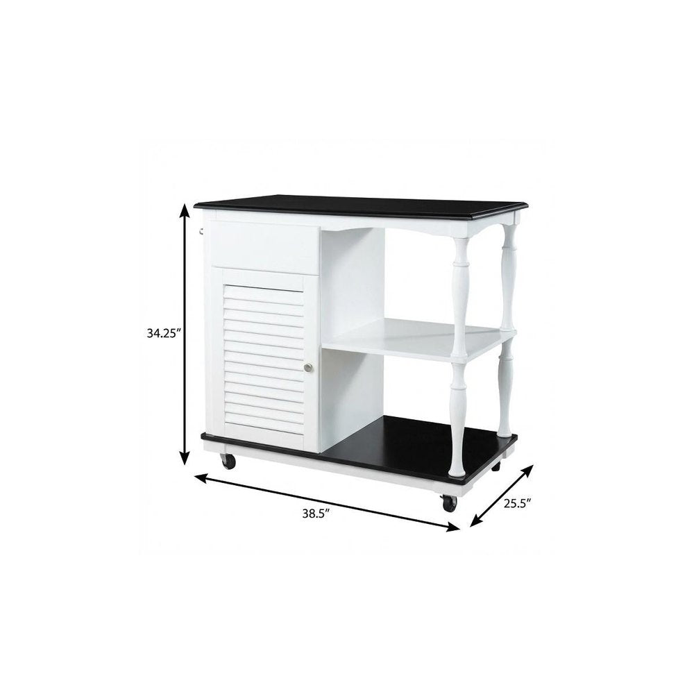 Black and White and Black 39 Rolling Kitchen Island with Storage