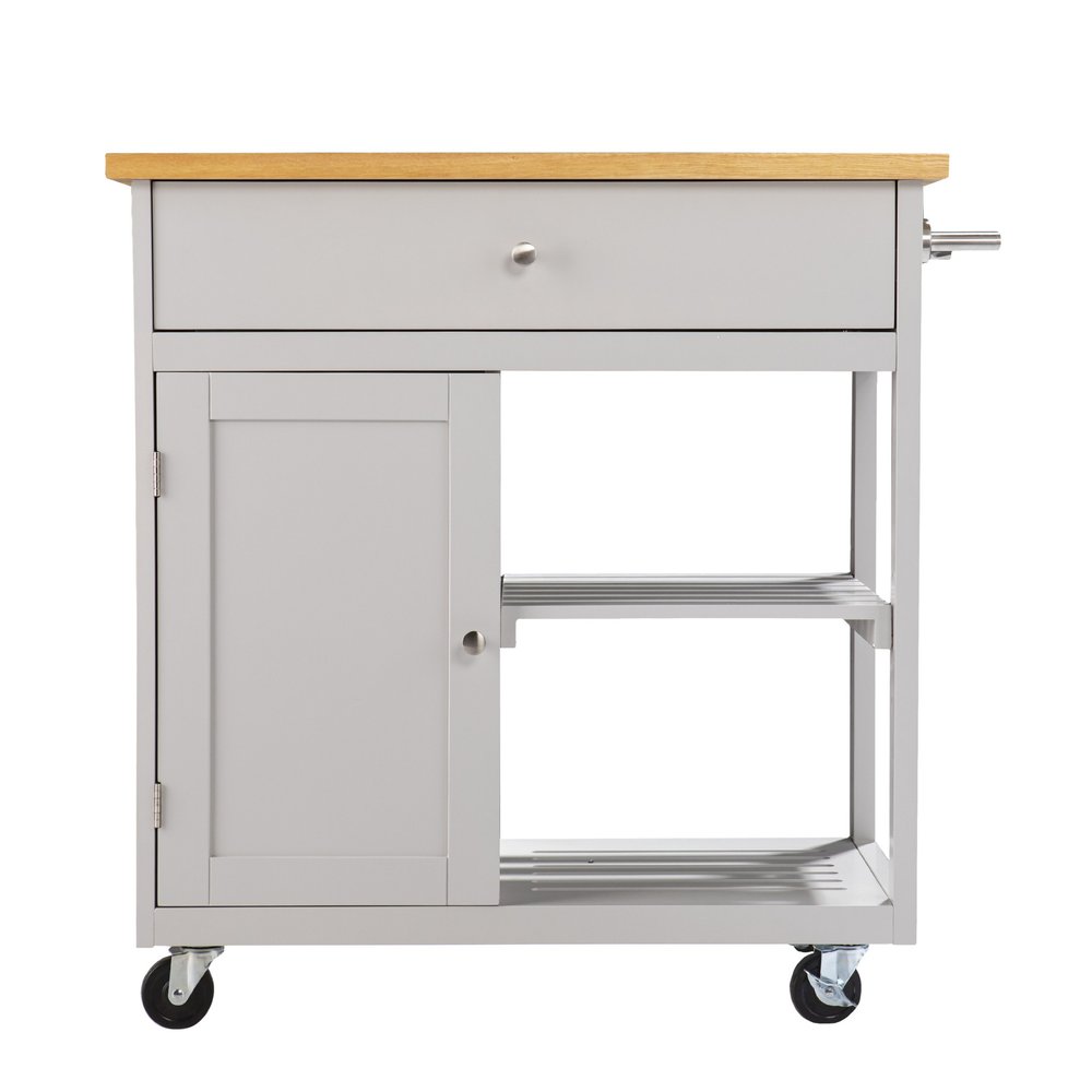 Gray and Natural 35 Rolling Kitchen Island with Storage