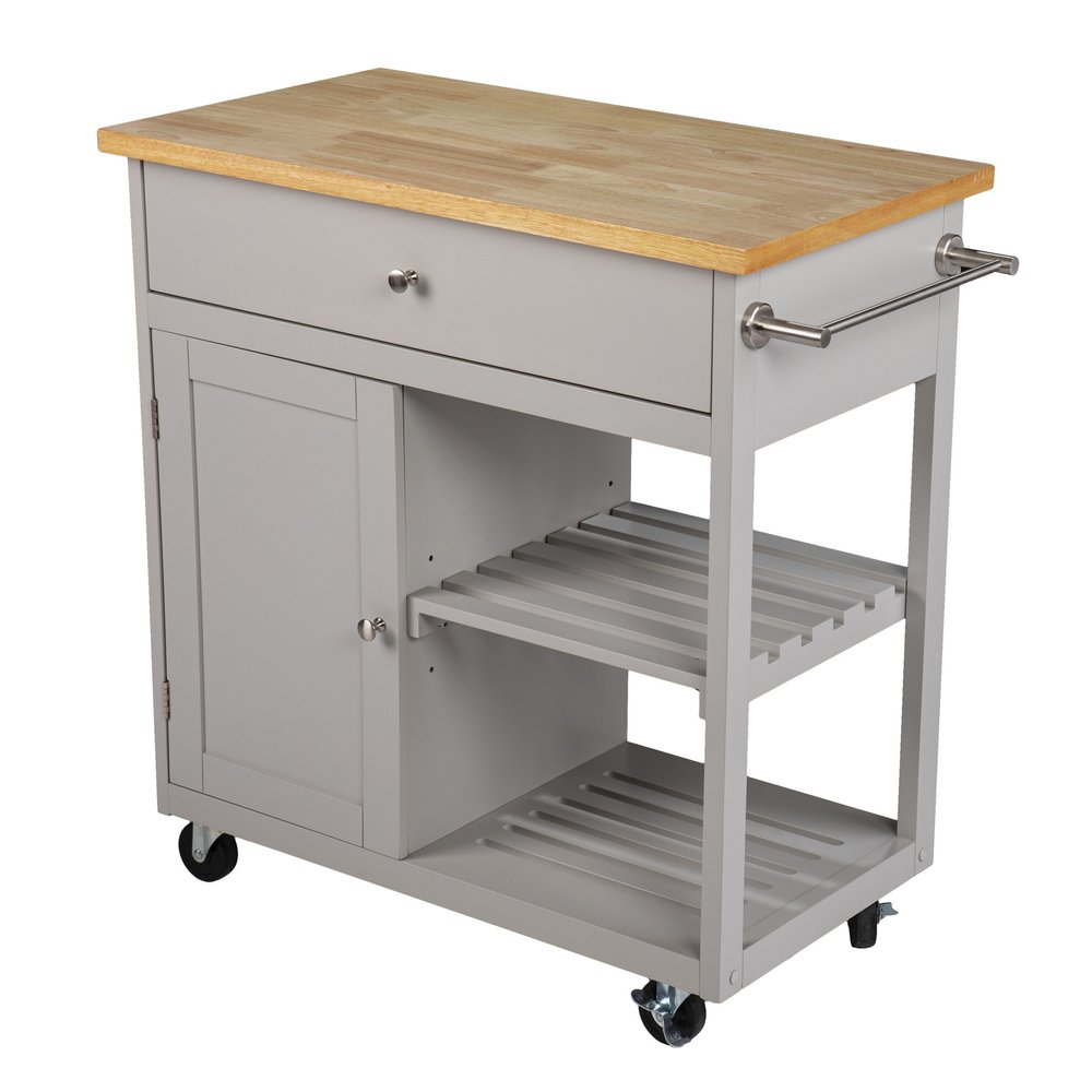 Gray and Natural 35 Rolling Kitchen Island with Storage