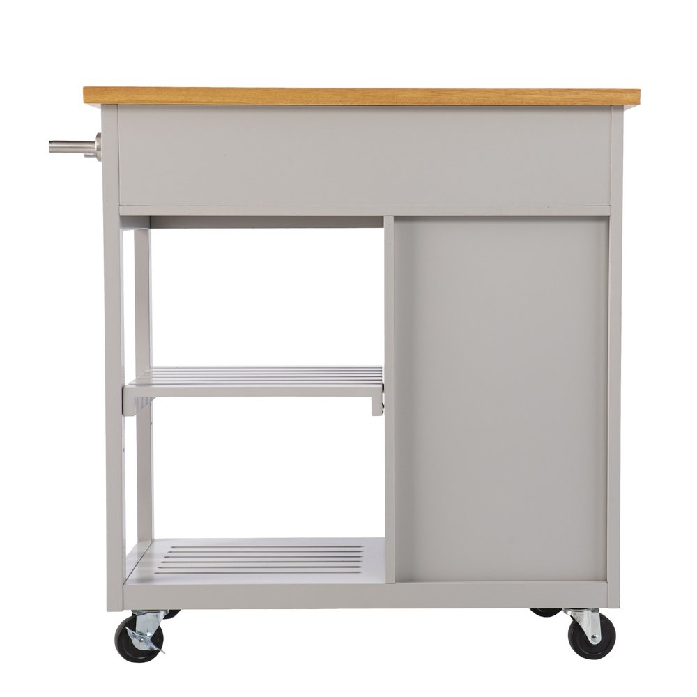 Gray and Natural 35 Rolling Kitchen Island with Storage