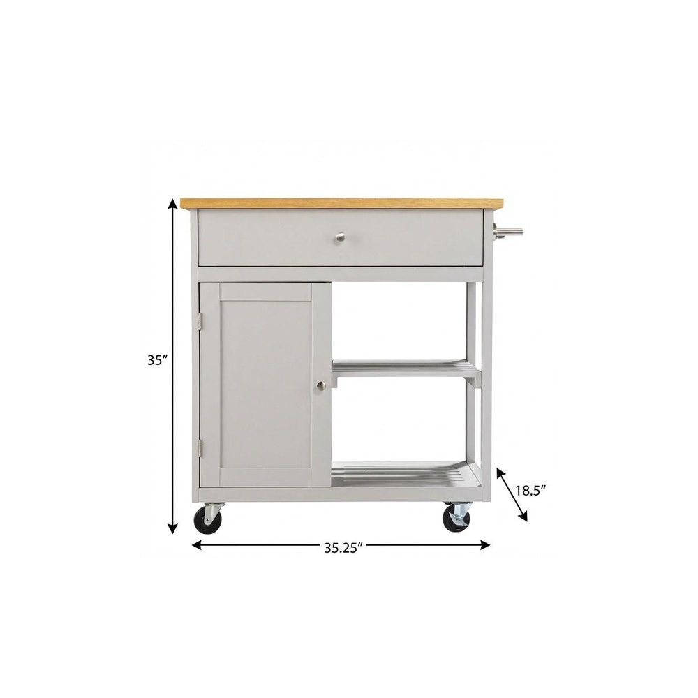 Gray and Natural 35 Rolling Kitchen Island with Storage