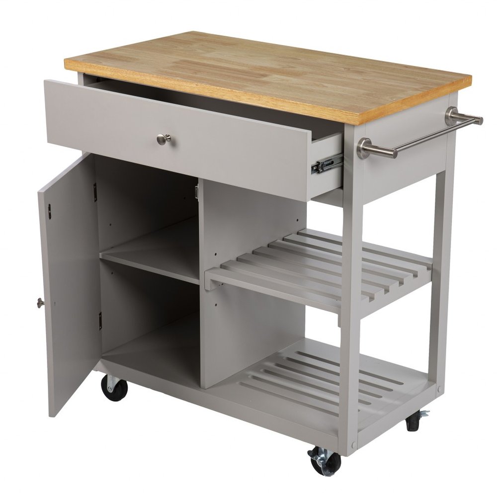 Gray and Natural 35 Rolling Kitchen Island with Storage