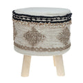 Beige and Brown Cotton Abstract Round Footstool - 18-inch