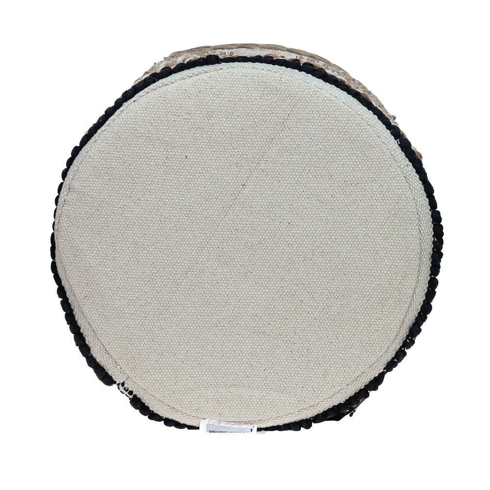 Beige and Brown Cotton Abstract Round Footstool - 18-inch