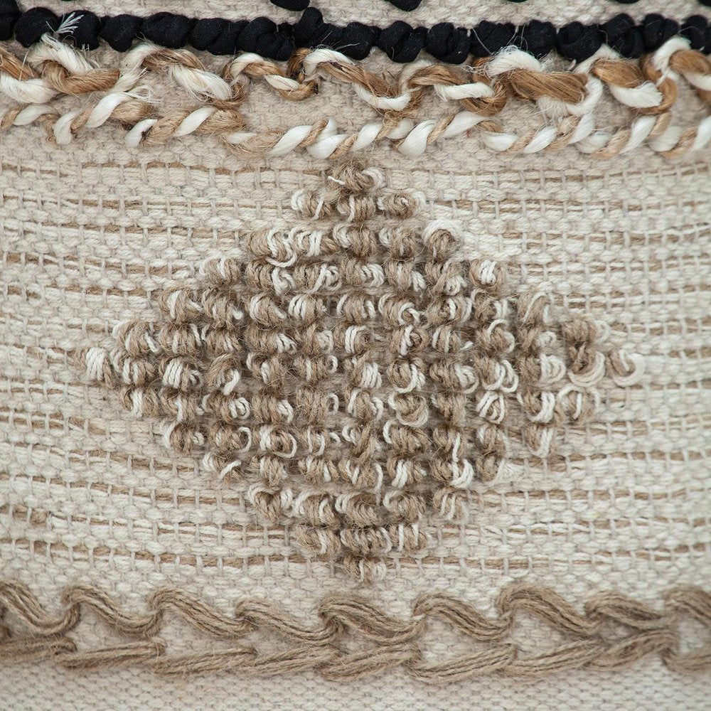 Beige and Brown Cotton Abstract Round Footstool - 18-inch