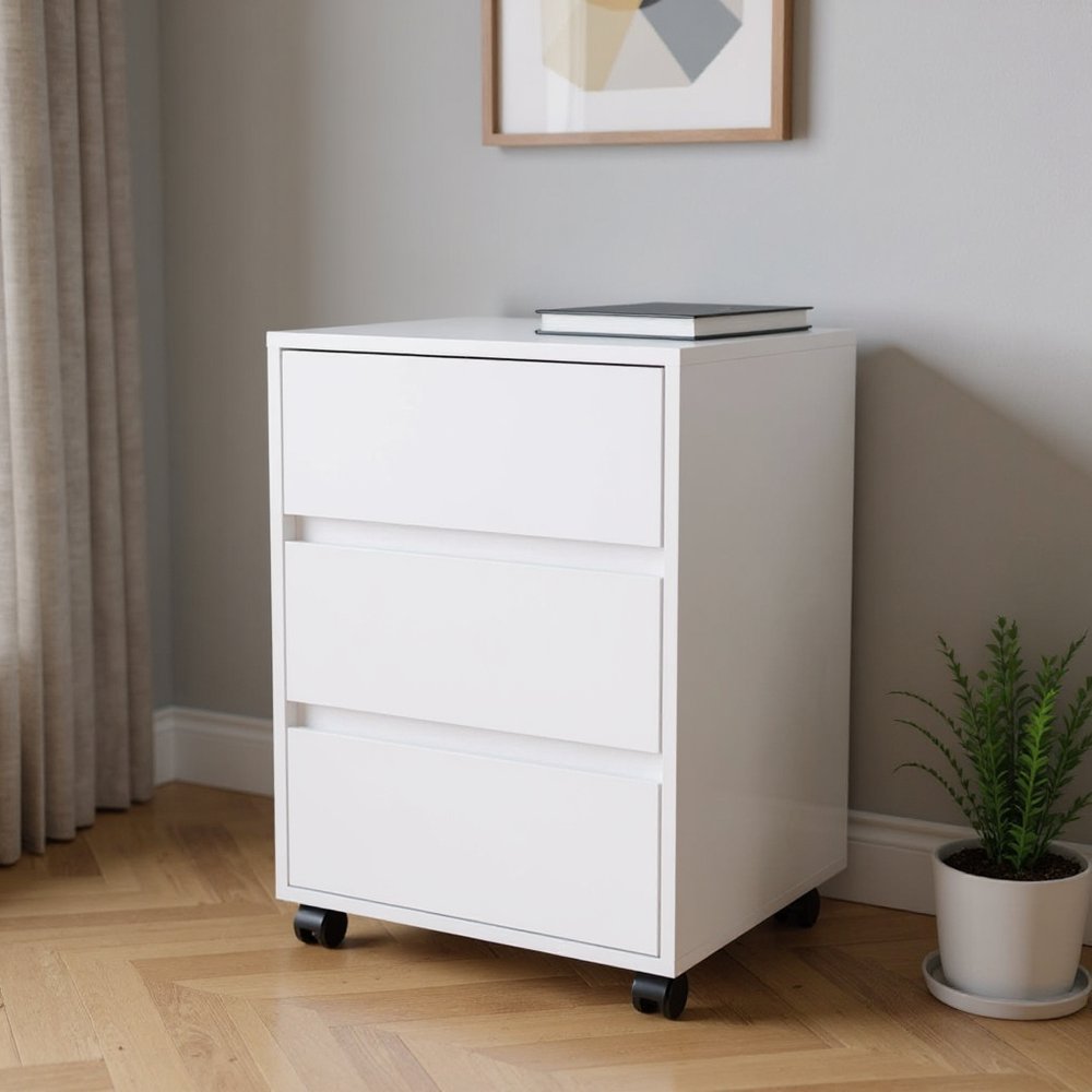 White Wood Accent Cabinet with Three Drawers - 18-inch