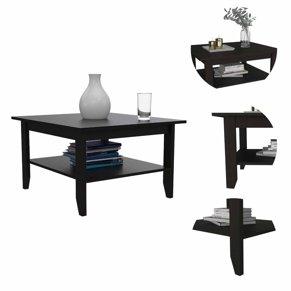 Black Coffee Table with Shelf - 32-inch