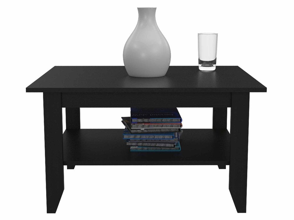 Black Coffee Table with Shelf - 32-inch