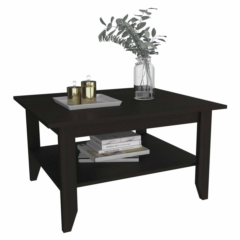 Black Coffee Table with Shelf - 32-inch
