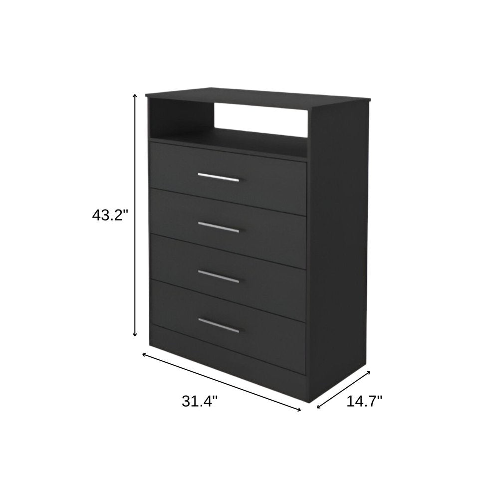 Black Wood Four Drawer Dresser - 31-inch