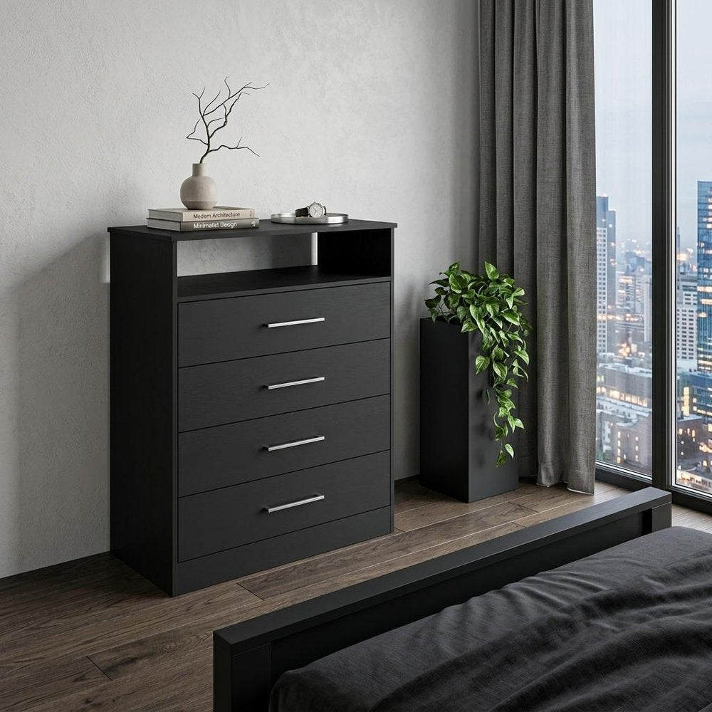 Black Wood Four Drawer Dresser - 31-inch