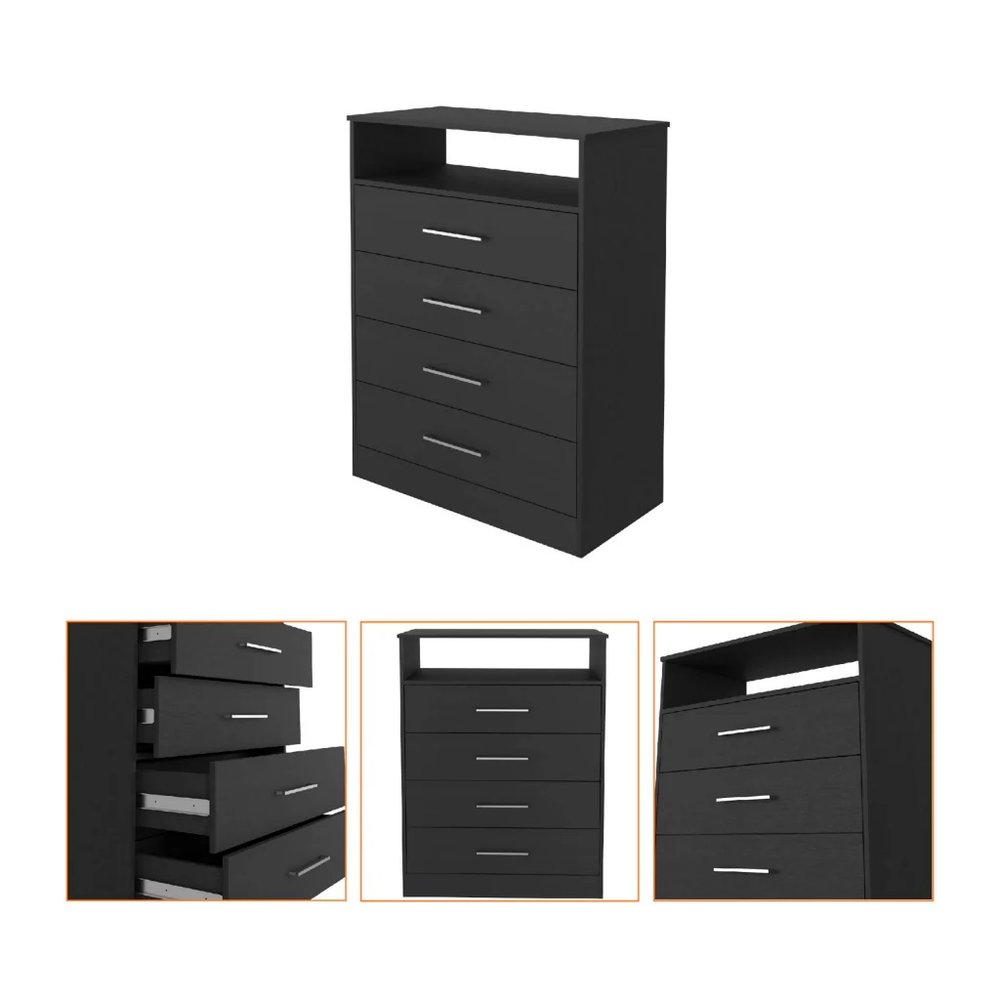 Black Wood Four Drawer Dresser - 31-inch