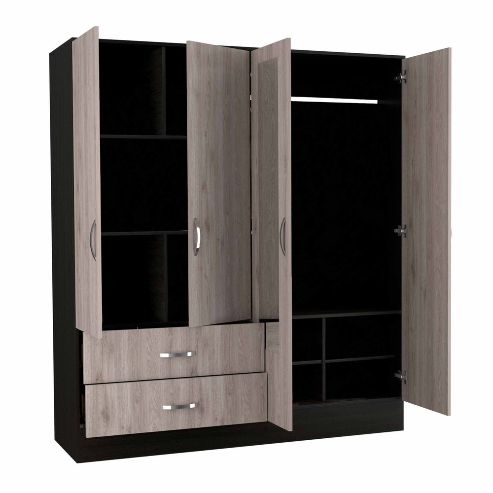 Brown and Black Wood Mirrored Two Drawer Dresser - 63-inch