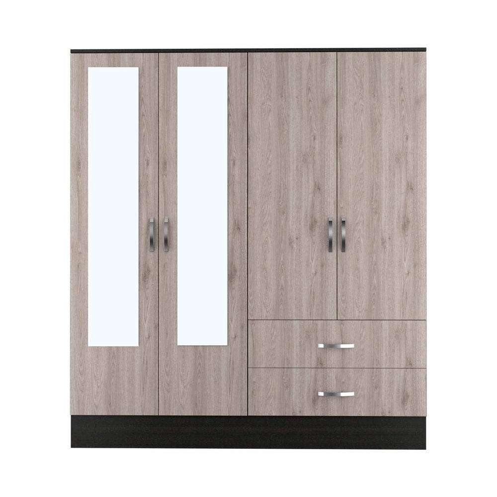 Brown and Black Wood Mirrored Two Drawer Dresser - 63-inch