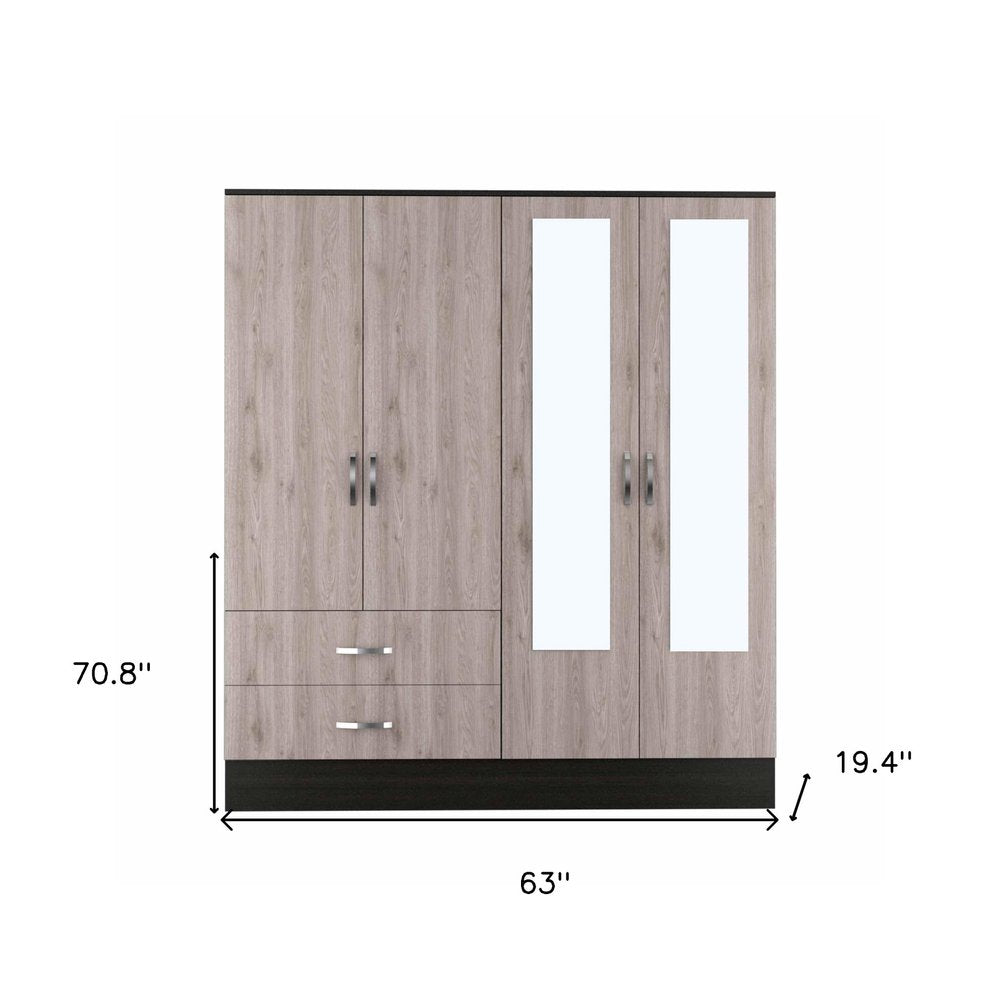 Brown and Black Wood Mirrored Two Drawer Dresser - 63-inch
