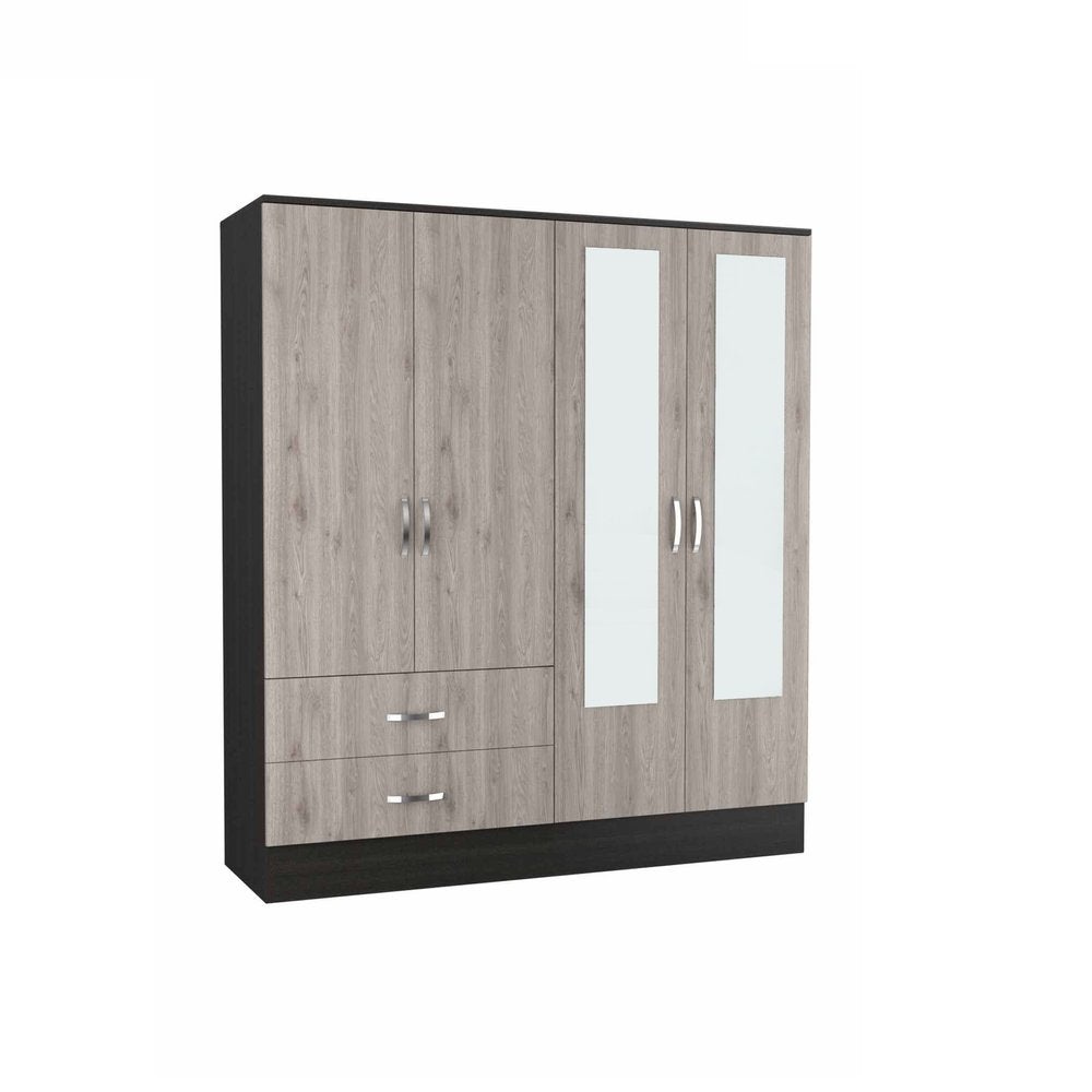 Brown and Black Wood Mirrored Two Drawer Dresser - 63-inch