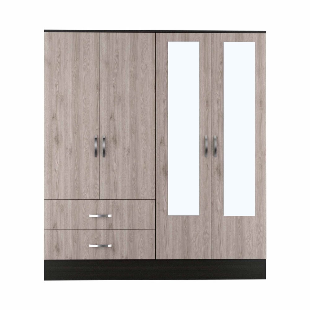 Brown and Black Wood Mirrored Two Drawer Dresser - 63-inch