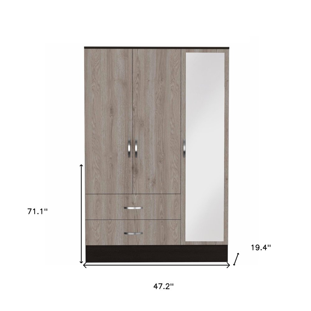 Brown and Black Wood Mirrored Three Door Two Drawer Combo Dresser - 71-inch