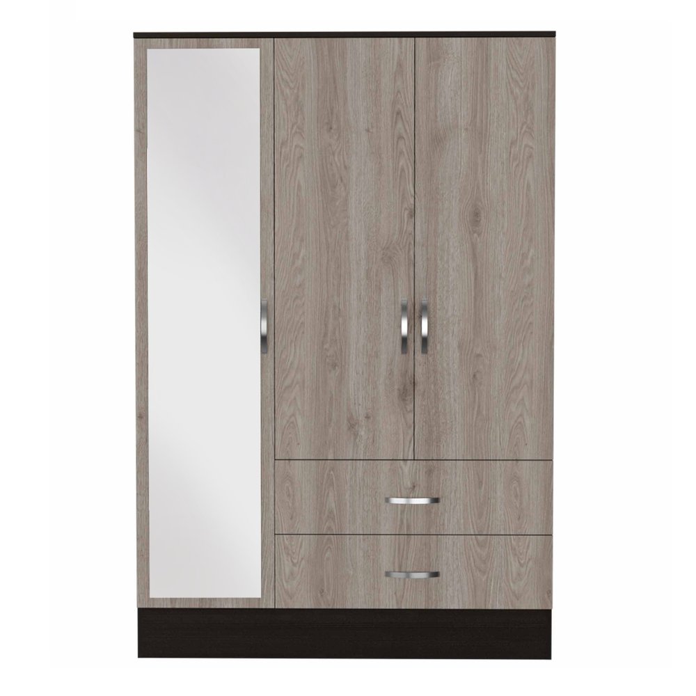 Brown and Black Wood Mirrored Three Door Two Drawer Combo Dresser - 71-inch