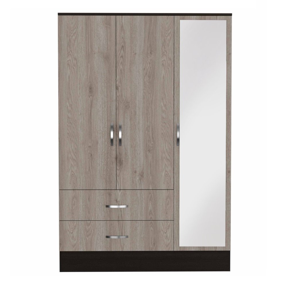 Brown and Black Wood Mirrored Three Door Two Drawer Combo Dresser - 71-inch