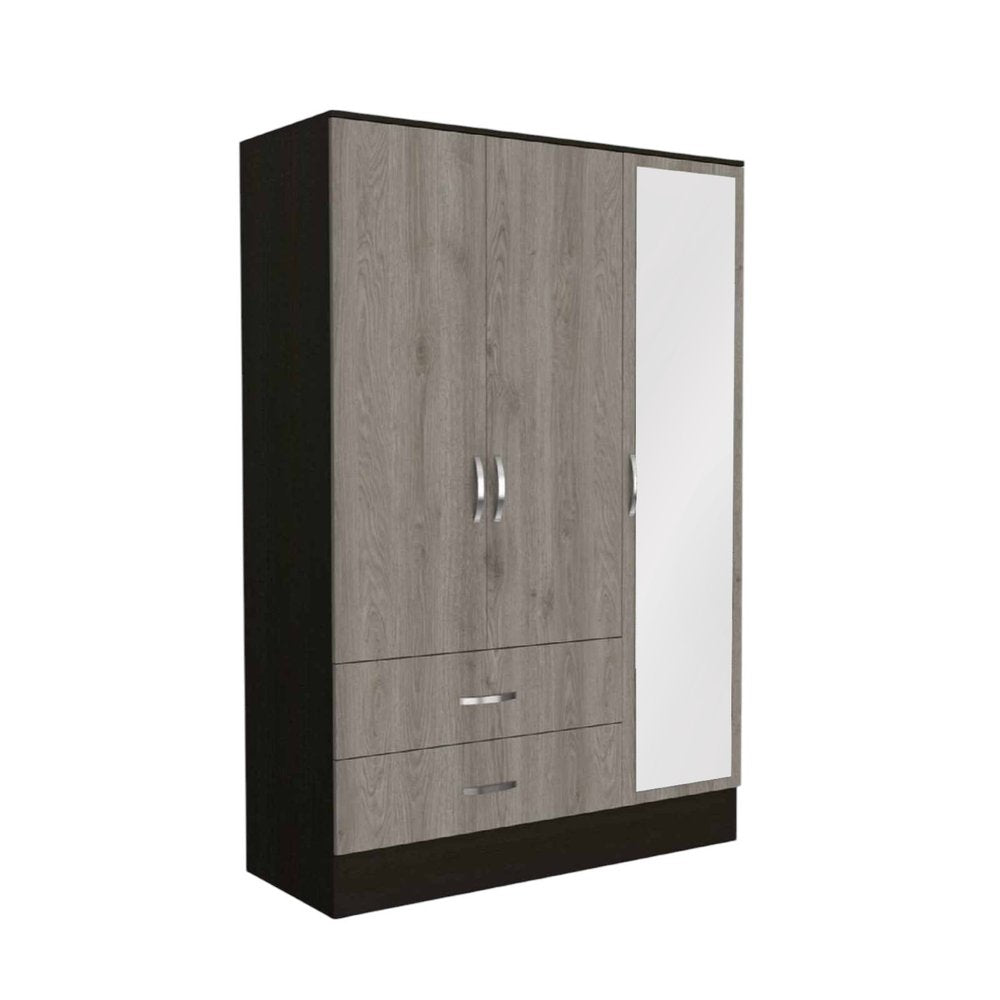 Brown and Black Wood Mirrored Three Door Two Drawer Combo Dresser - 71-inch