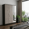 Brown and Black Wood Mirrored Three Door Two Drawer Combo Dresser - 71-inch